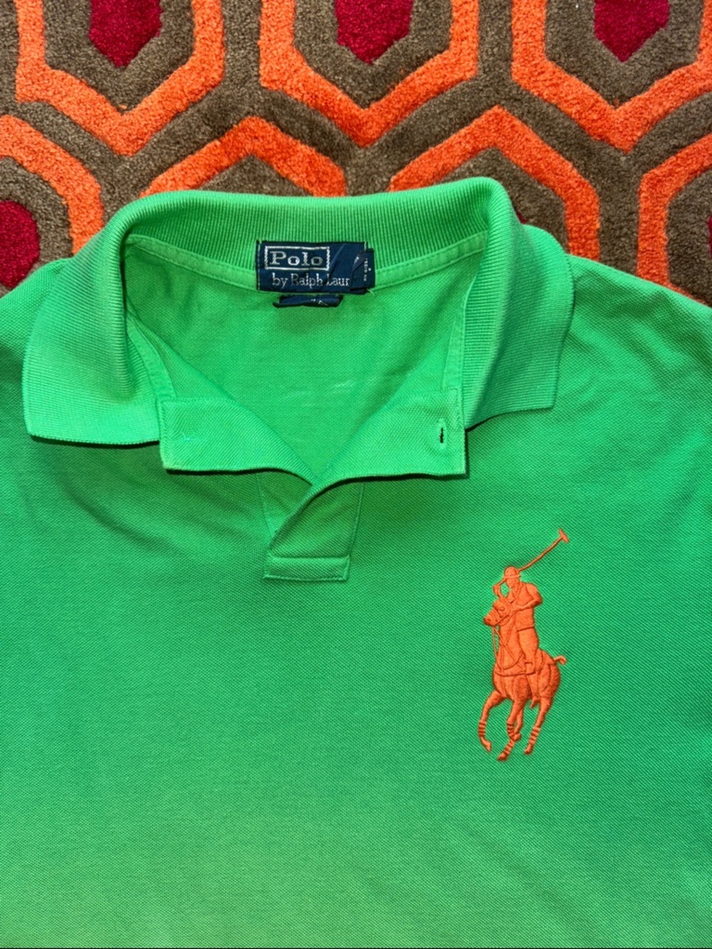 MAKE OFFER! Polo by Ralph Lauren Green to Yellow Ombre Polo Orange Pony MED - Picture 3 of 9